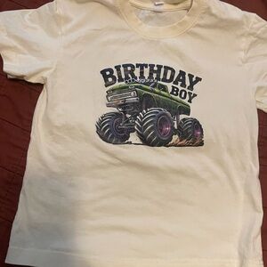 Birthday Boy Monster Truck Kids Shirt - Cream